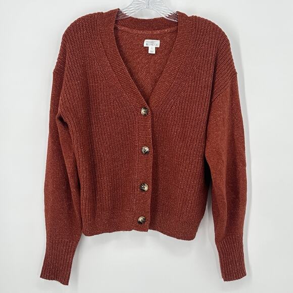 Market & Spruce Rust Button Front Cardigan Sweater Women’s Large Soft Knit - Picture 2 of 16